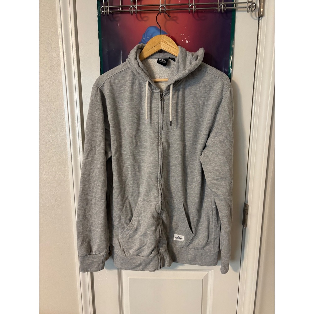 Quiksilver Mens Full Zip Hoodie Heather Grey Fleece Sweatshirt XL y2k